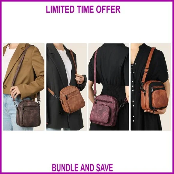 PU Leather Crossbody Bag with Card Slots, Adjustable Strap, Multi-Pocket Design